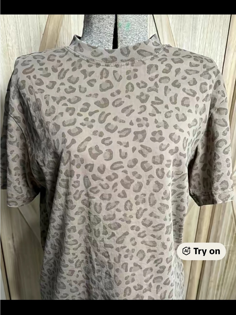 Women’s Taupe Leopard Print Mock Neck Top